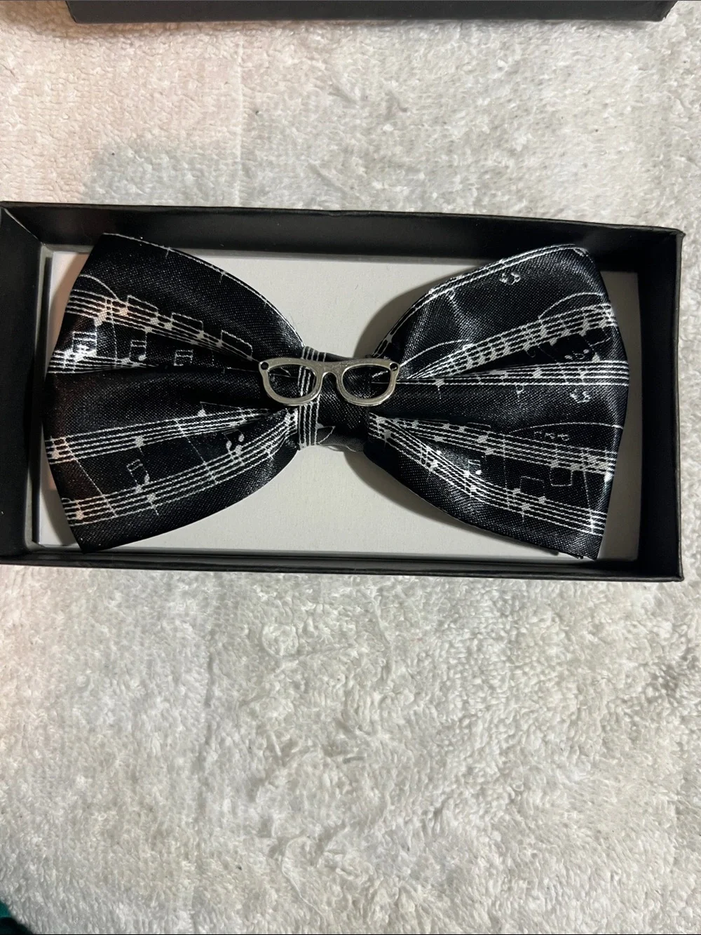 Tytus Bow Tie Sheet Music Print Black  with Silver Glasses Accent (adjustable)